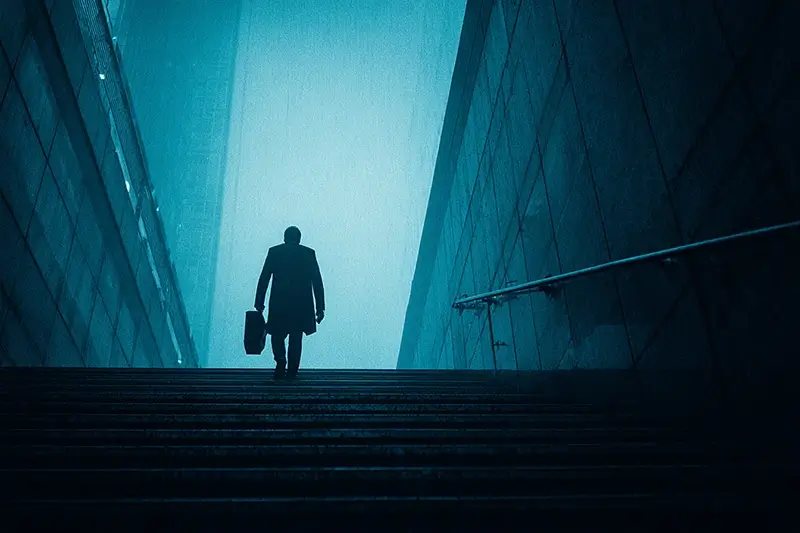 a runner far behind the pack on an empty track at night